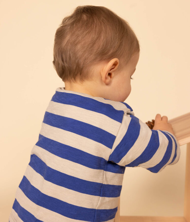 T-shirt a maniche lunghe in jersey fiammato stampato per beb&egrave; blu/grigio