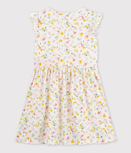 Abito manica corta in cotone bambina bianco MARSHMALLOW/bianco MULTICO