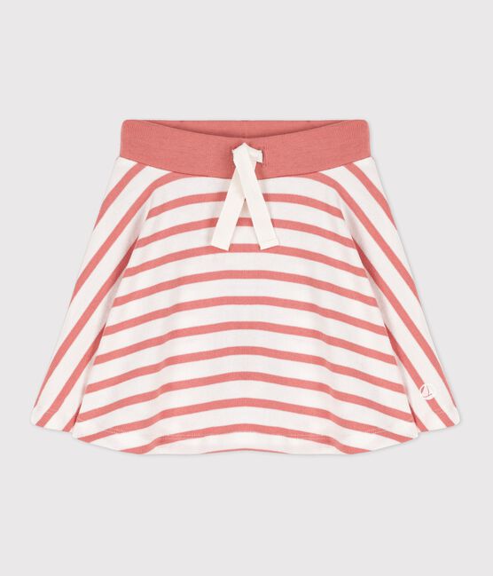 Gonna in cotone a righe bambina bianco MARSHMALLOW/ PAPAYE