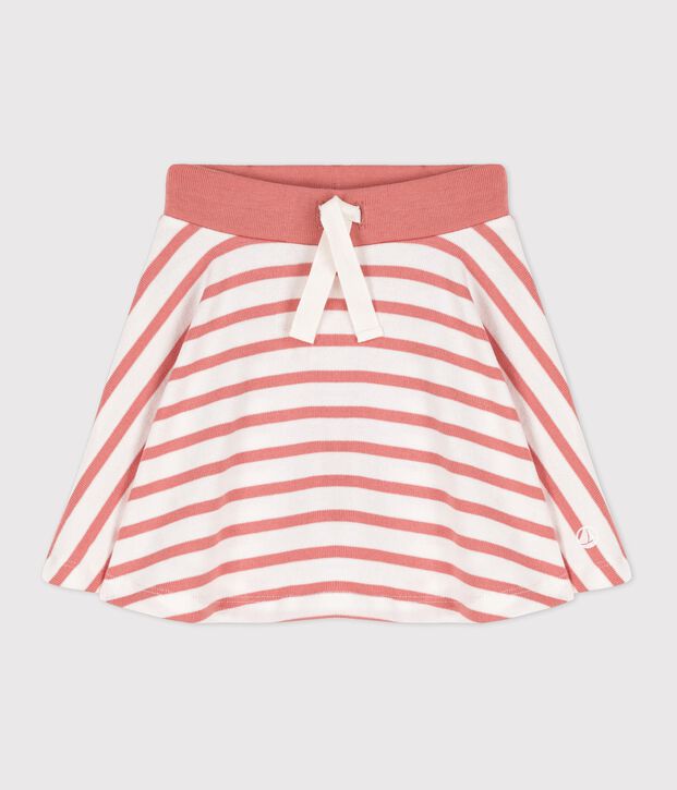 Gonna in cotone a righe bambina bianco/rosa