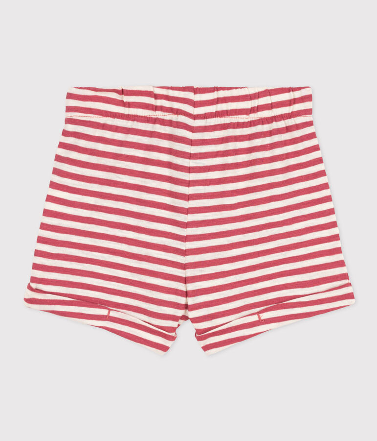 Shorts bambino in jersey fiammato a righe rosa/ecru
