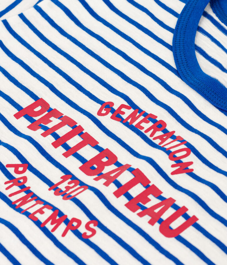 T-shirt a righe in cotone bambina - bambino bianco MARSHMALLOW/blu PERSE