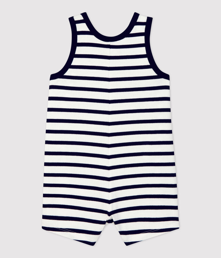 Tutina corta in jersey biologico spesso beb&egrave; bianco MARSHMALLOW/blu SMOKING