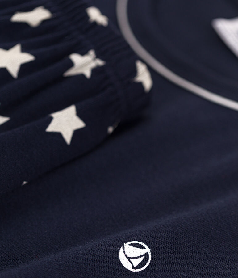 Pigiama corto bambino  in cotone a stelle blu SMOKING/bianco MARSHMALLOW