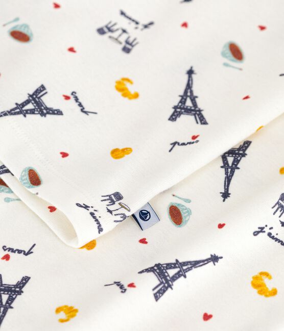 Pigiama bambino in cotone con stampa Parigi bianco MARSHMALLOW/bianco MULTICO
