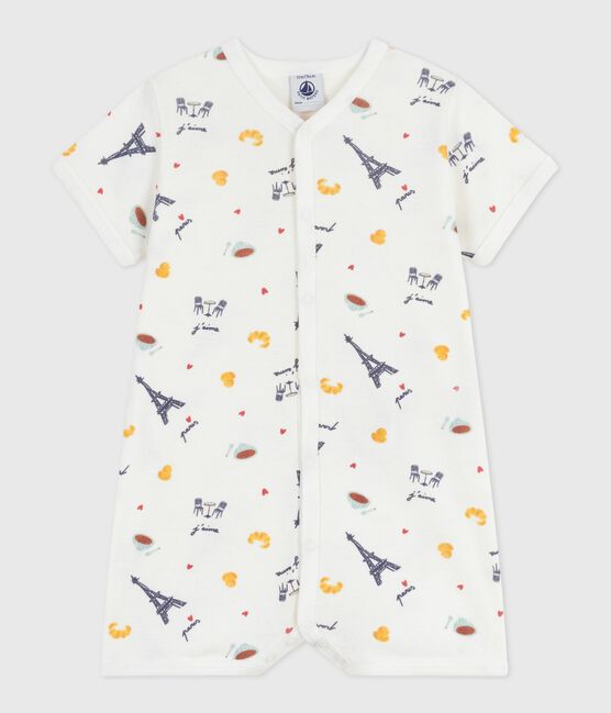 Tutina corta con colletto in cotone con stampa Parigi neonato bianco MARSHMALLOW/bianco MULTICO