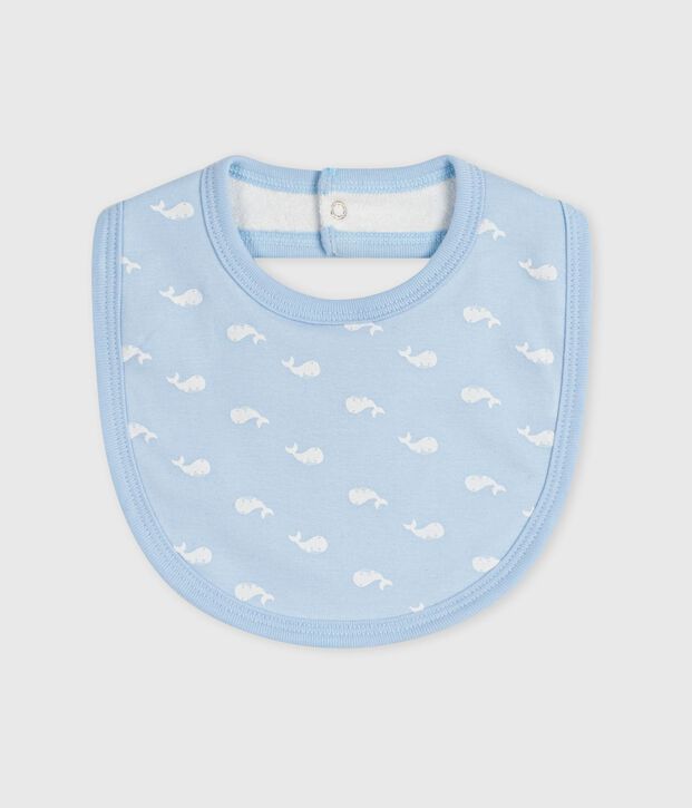 Bavaglino nascita in cotone con stampa blu/bianco