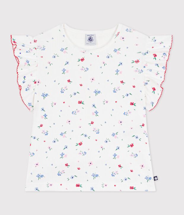 T-shirt a maniche corte in cotone con stampa a fiori bambina bianco/multicolore