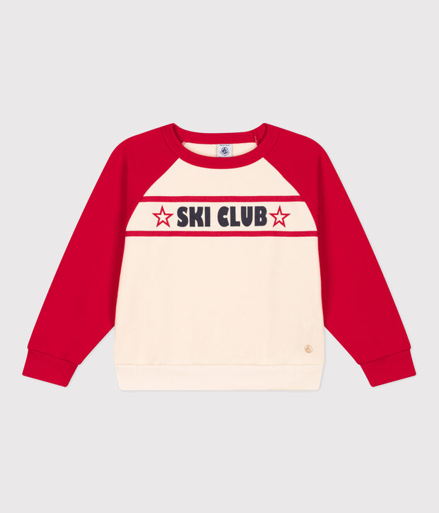 Felpa in molleton bambino ecru/rosso