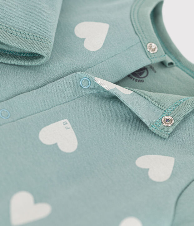 Tutina lunga satinata in cotone neonato verde/ecru