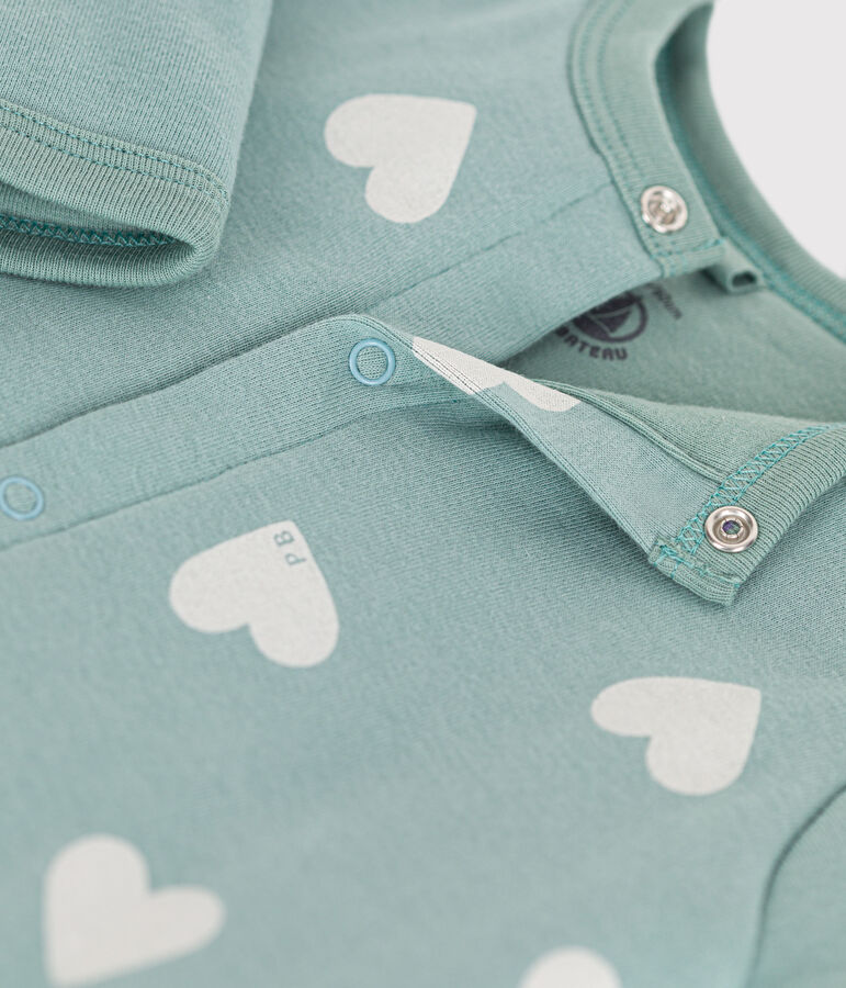 Tutina lunga satinata in cotone neonato verde/ecru