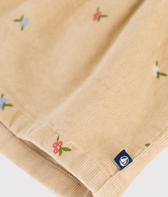 Abito in velluto a costine con fiori ricamati neonata beige CAJOU/ MULTICO