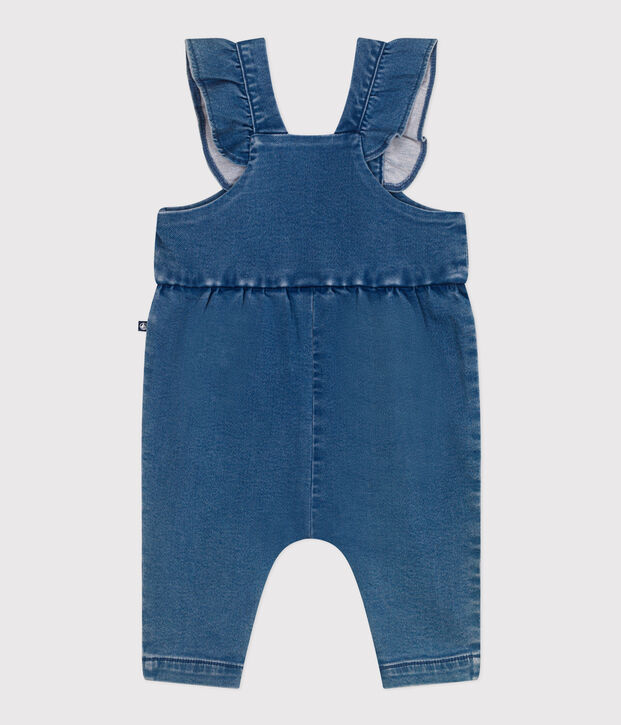 Salopette neonato in denim ed elastan a gamba lunga blu