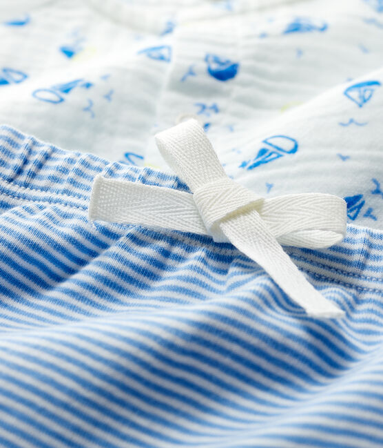 Completo 2 pezzi blu bebè maschio in tessuto goffrato e cotone biologico bianco MARSHMALLOW/bianco MULTICO