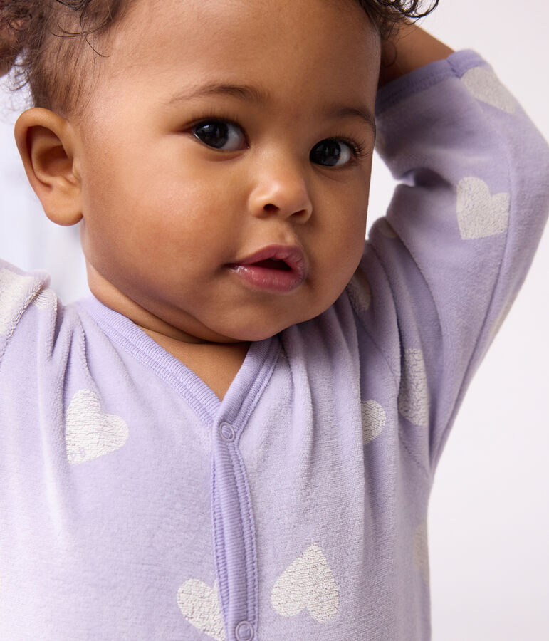 Pigiama in ciniglia con stampa a cuori neonato viola/bianco