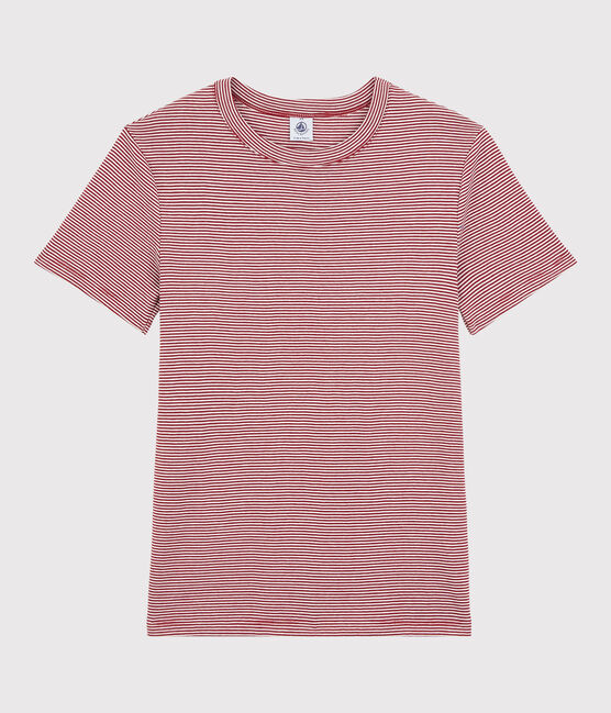 T-shirt girocollo iconica in cotone a righe Donna rosso SANGRIA/ MARSHMALLOW