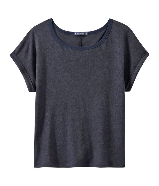 T-shirt donna in lino blu SMOKING