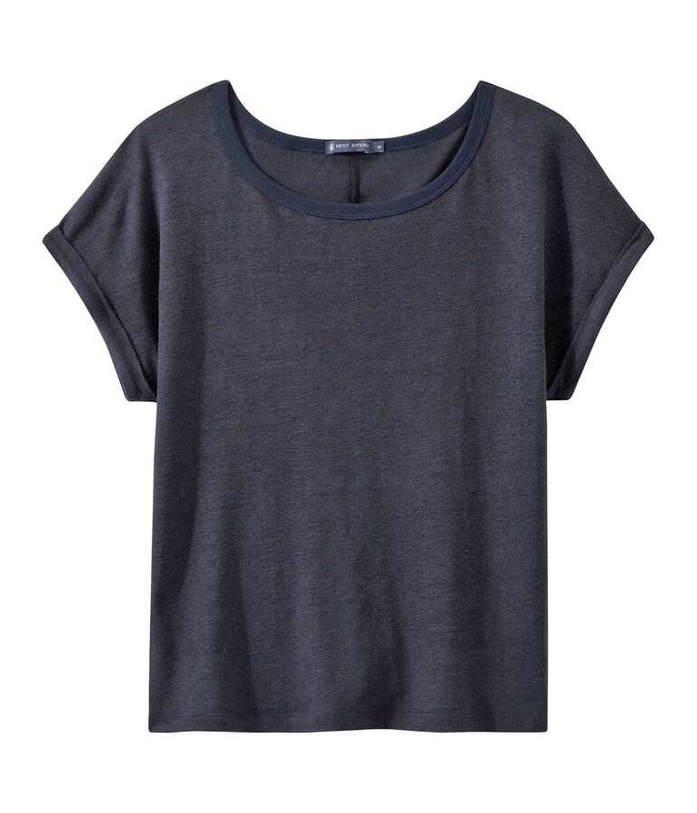 T-shirt donna in lino blu