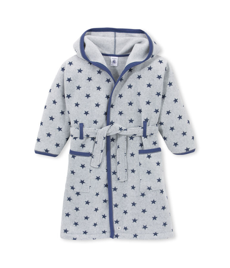 Vestaglia per bambino in pile stampato grigio/blu