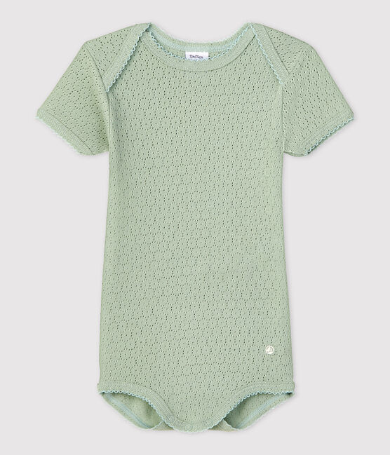 Body bebè a maniche corte in maglia traforata verde HERBIER