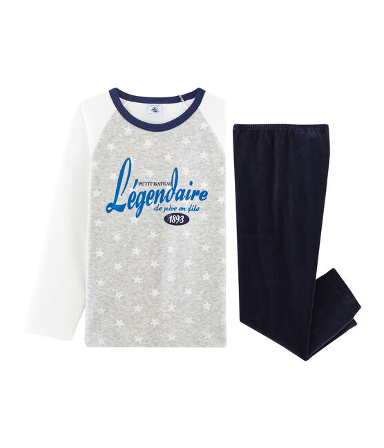 Pigiama bambino in ciniglia blu SMOKING/bianco MULTICO