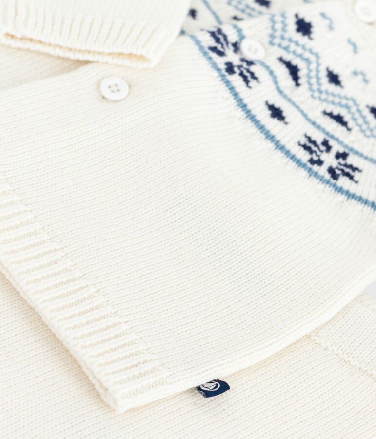 Completo 2 pezzi con cardigan in maglia jacquard neonato bianco/blu