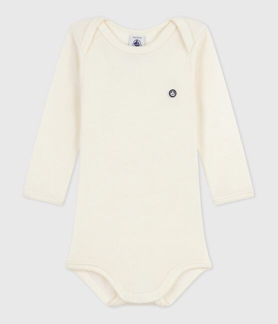 Body a maniche lunghe in lana e cotone neonato ECRU 08163