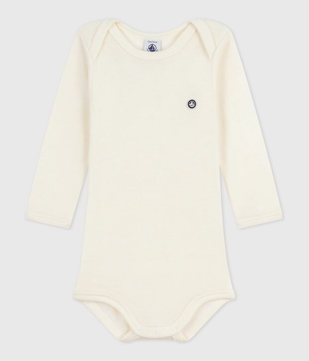 Body a maniche lunghe in lana e cotone neonato beige