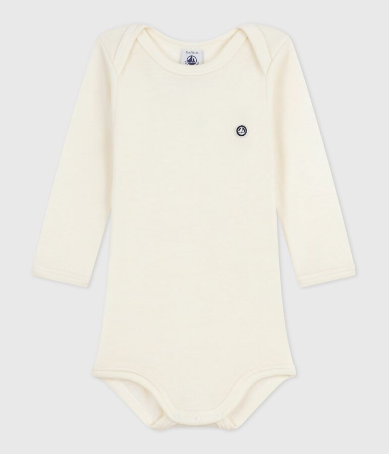 Body a maniche lunghe in lana e cotone neonato beige