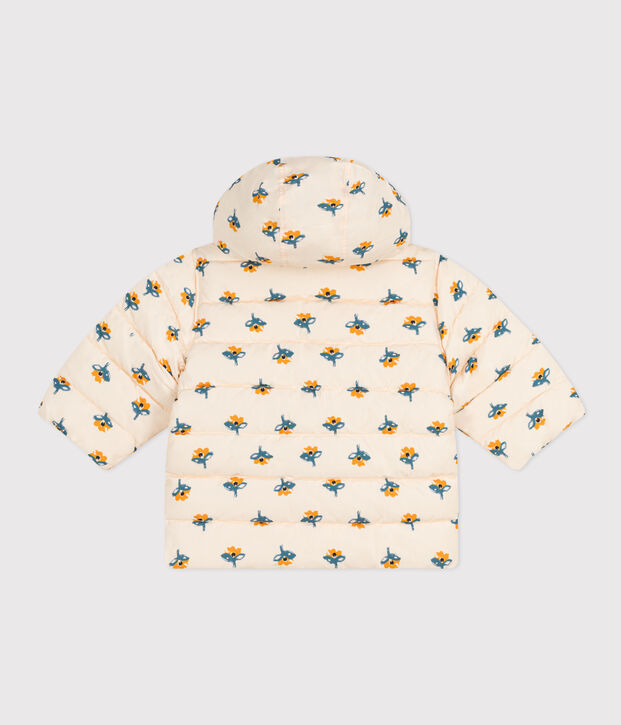 Piumino con stampa e cappuccio ripiegabile per beb&egrave; ecru/multicolore