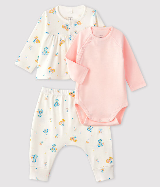 Completo 3 pezzi bimba a coste bianco MARSHMALLOW/bianco MULTICO