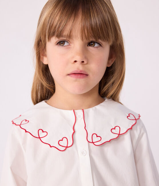 Blusa a maniche lunghe in popeline di cotone tinta unita bambina bianco ECUME