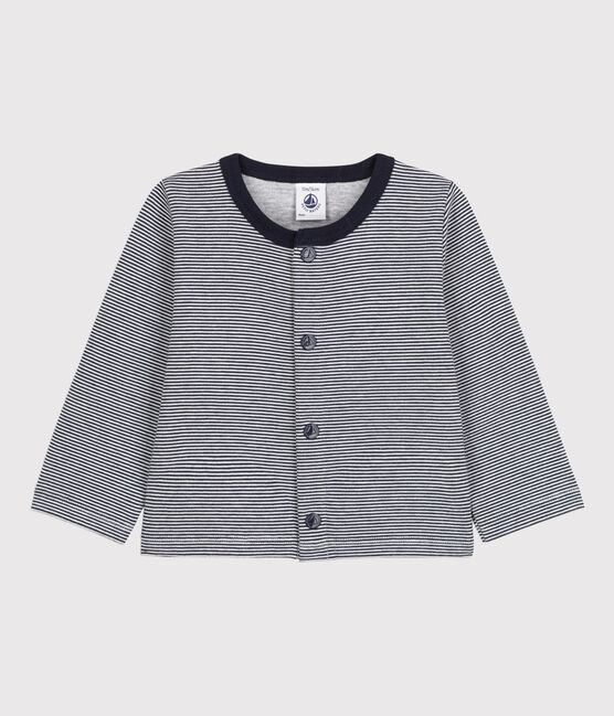 Cardigan per bebè millerighe in jersey spesso blu SMOKING/bianco MARSHMALLOW