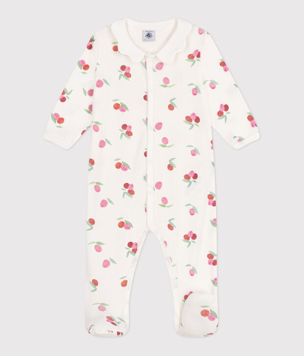 Pigiama in cotone con colletto a petalo e frutti neonato bianco/multicolore