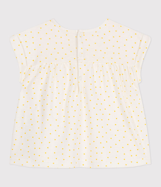 Blusa a maniche corte in cotone con mini cuore stampato neonato bianco/giallo