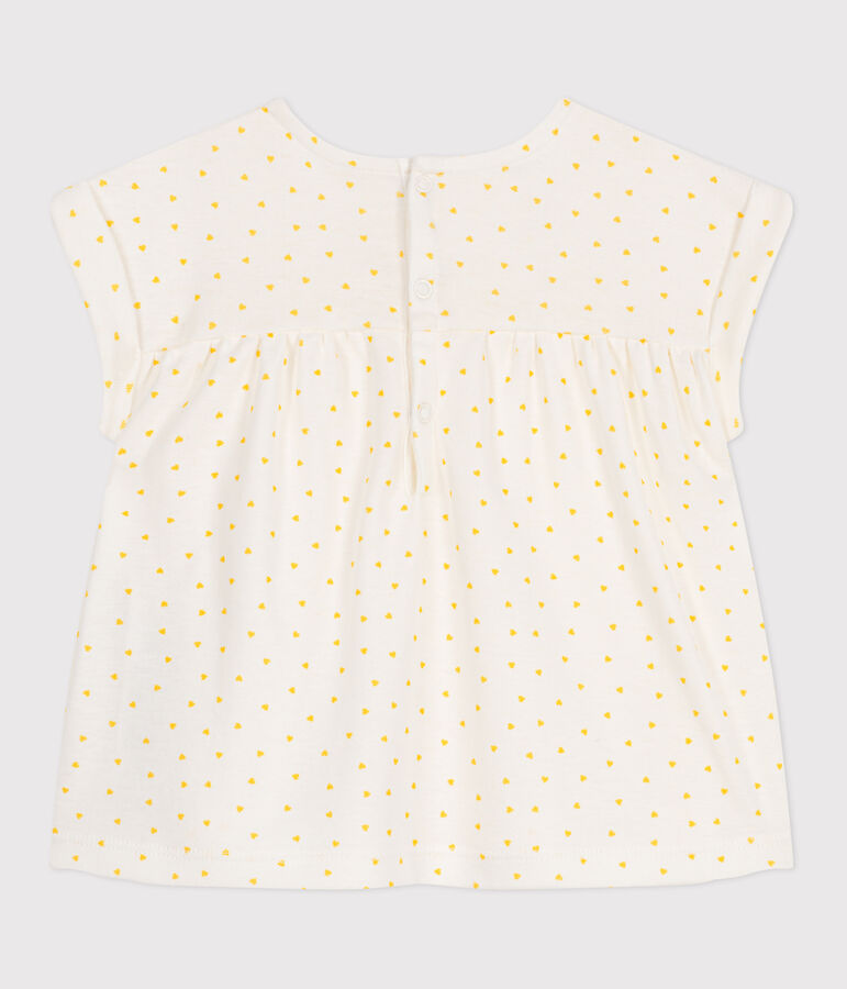 Blusa a maniche corte in cotone con mini cuore stampato neonato bianco/giallo