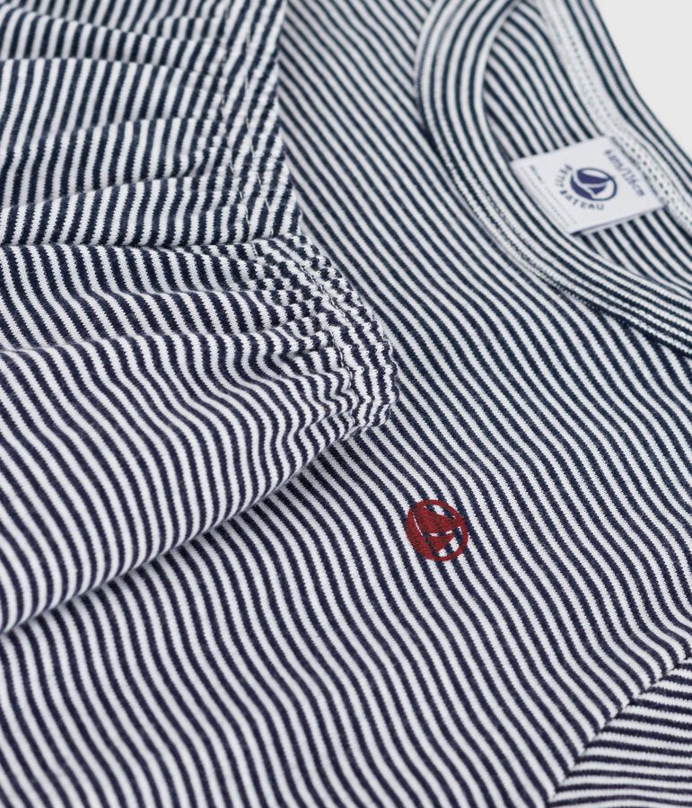 Pigiama corto in cotone a righe bambino blu/bianco