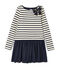 Abito per bambina bi-matière a righe beige COQUILLE/blu SMOKING