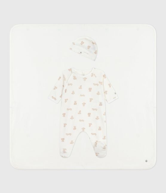 Confezione regalo in cotone con stampa neonato MARSHMALLOW/ BRUN