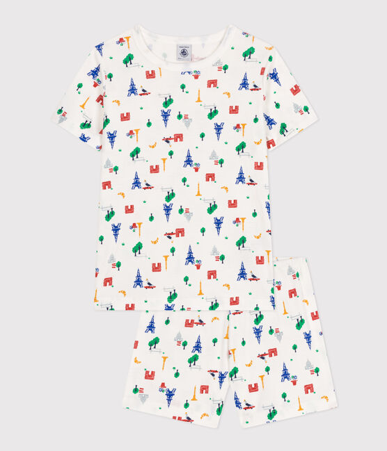 Pigiama short fantasia Parigi in cotone bambino bianco MARSHMALLOW/bianco MULTICO