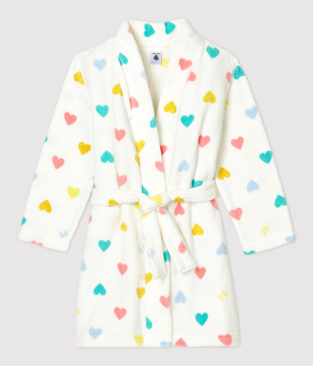 Vestaglia bambina a cuori multicolore in pile bianco/multicolore