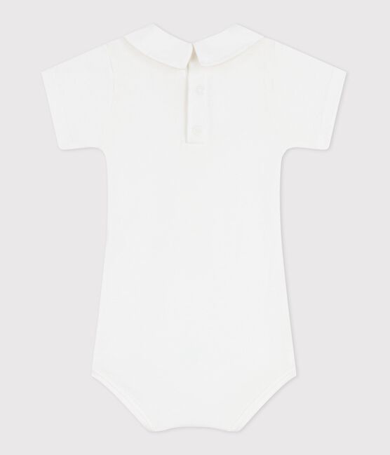 Body in cotone tinta unita con colletto ricamato neonato bianco MARSHMALLOW
