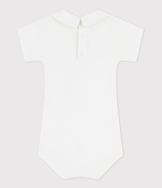 Body in cotone tinta unita con colletto ricamato neonato bianco
