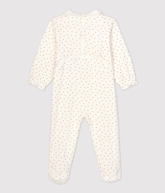 Tutina pigiama bebè a cuoricini in cotone bianco MARSHMALLOW/ PAPAYE