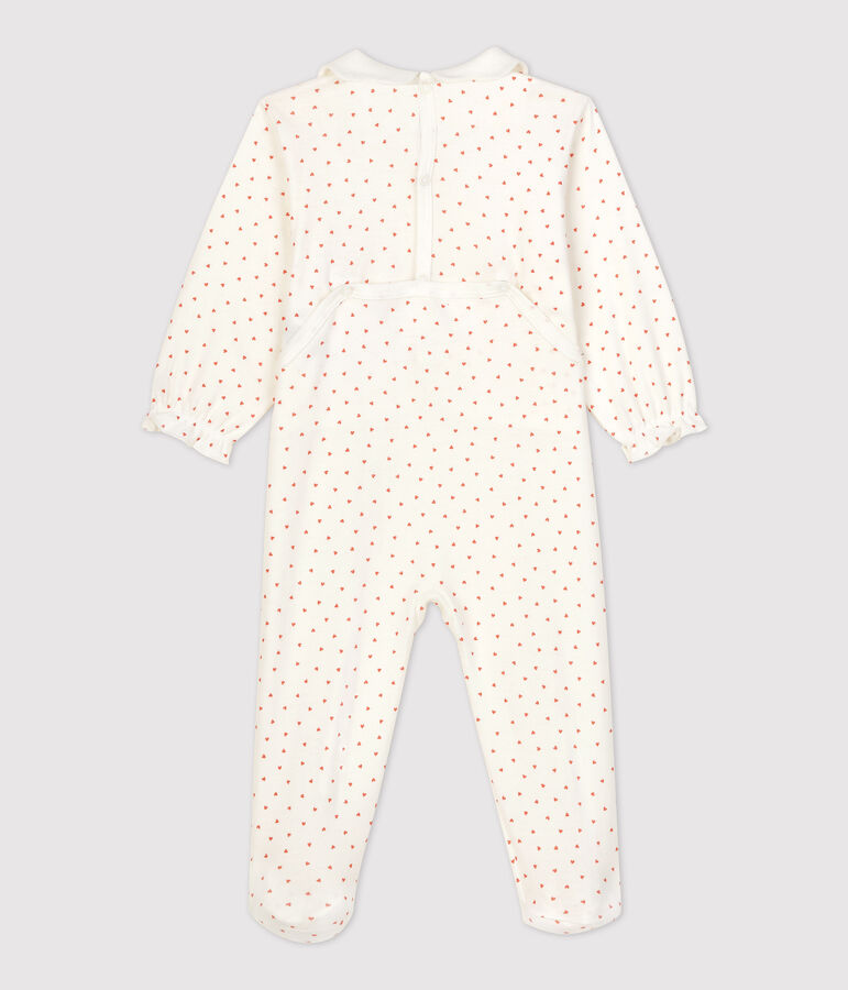 Tutina pigiama beb&egrave; a cuoricini in cotone bianco/rosa