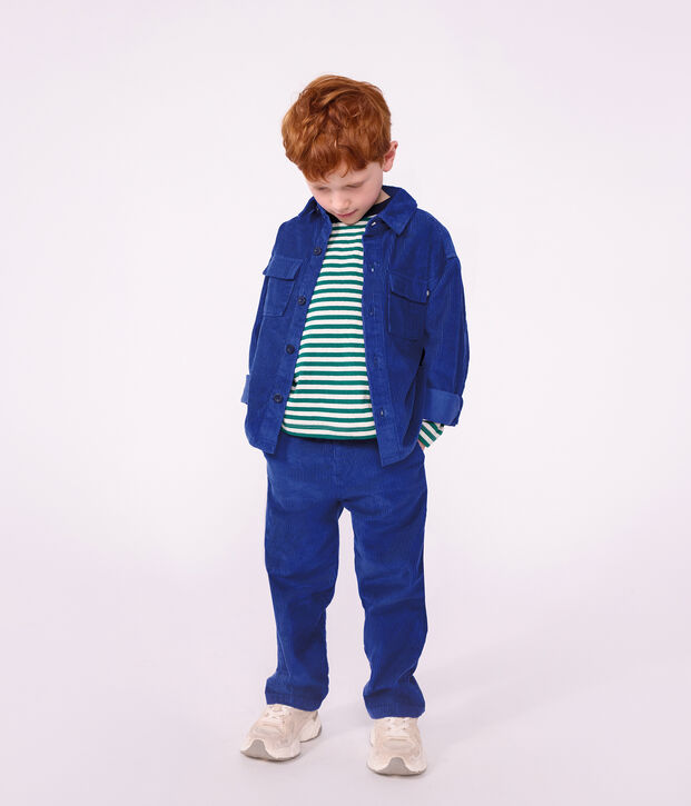 Camicia in velluto tinta unita bambino blu
