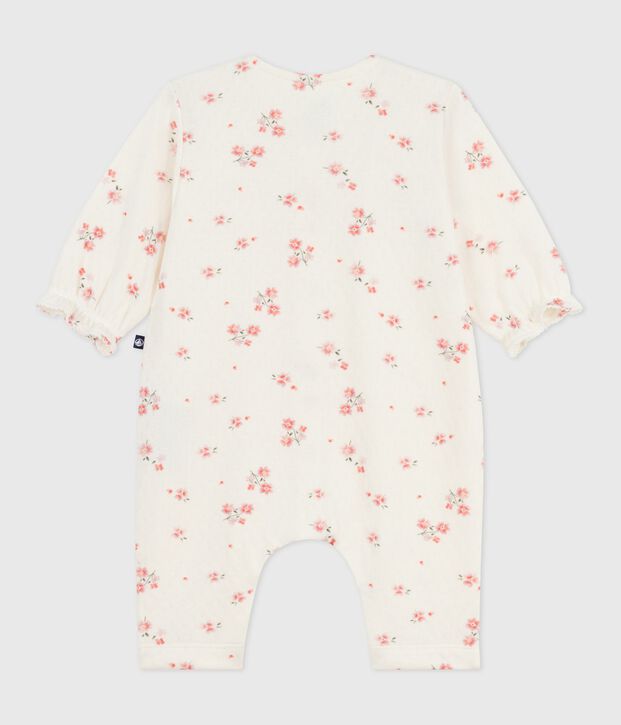 Tutina neonato in cotone a volant con stampa a fiori ecru/multicolore
