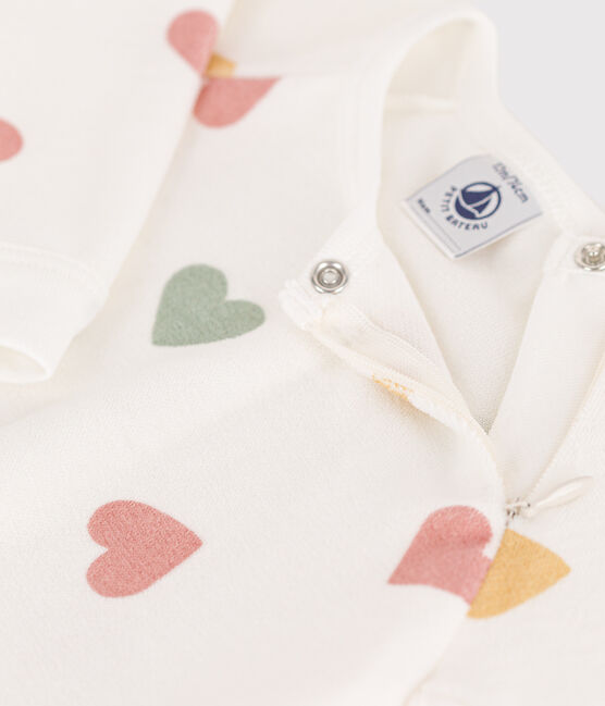 Pigiama bebè cuori multicolori in ciniglia bianco MARSHMALLOW/bianco MULTICO