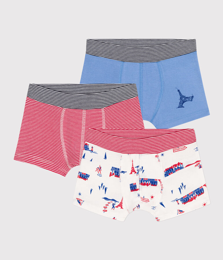 Confezione da 3 boxer bambino in cotone motivo Parigi multicolore