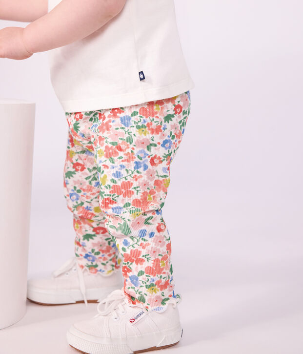 Leggings in cotone con stampa a fiori neonata bianco/multicolore